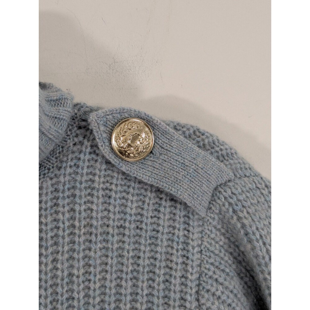 No Name Blue Cashmere Turtleneck Sweater  Gold Button Nautical Military Sz XS - Picture 5 of 11
